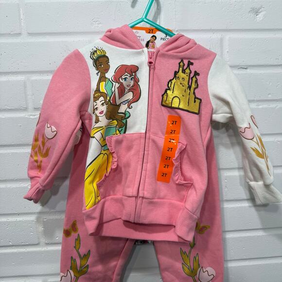 Disney Princess NWT 3 Piece Hoodie TShirt Legging Set Pink Gold 2T Ariel Belle - Picture 5 of 16